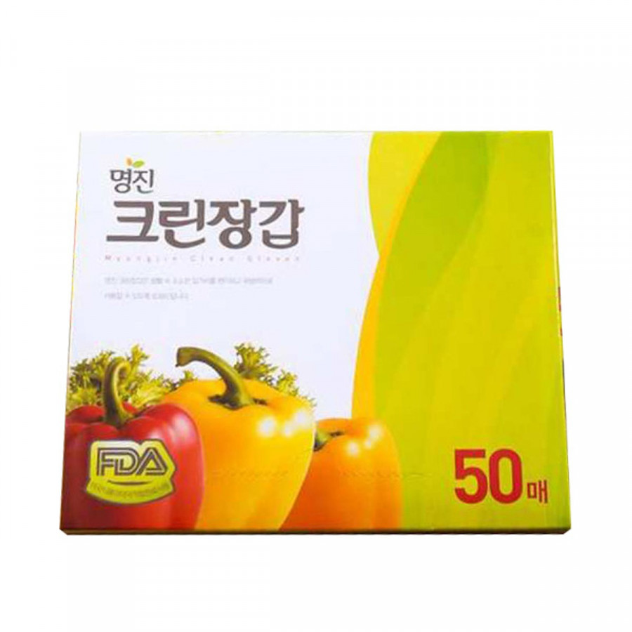 Combo Găng Tay Nilon Myungjin Hàn Quốc Dùng 1 Lần Hộp 50 Cái (24x28cm) + Ớt Bột Dea Joo Gói 200g Cao Cấp Hàn Quốc