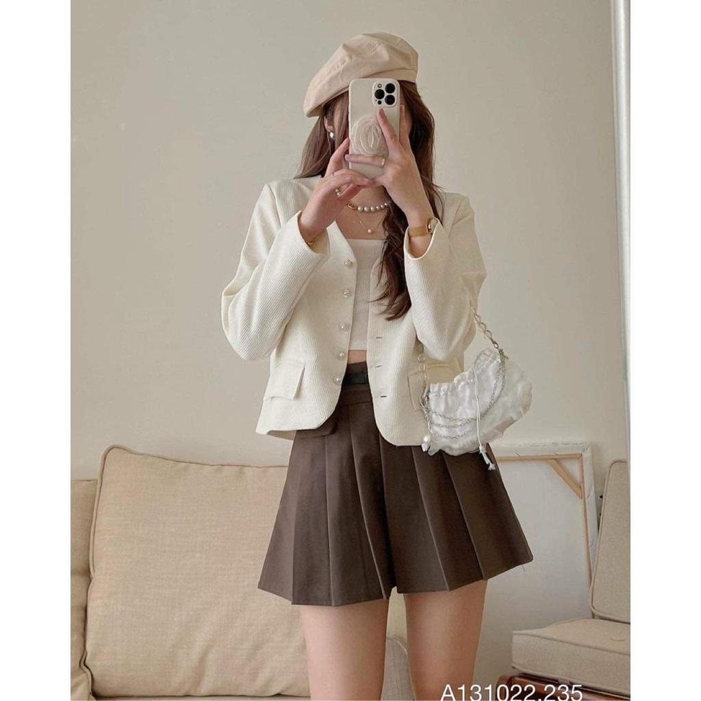 ÁO DẠ 2 LỚP CỔ V DÁNG CROPTOP CÚC NGỌC