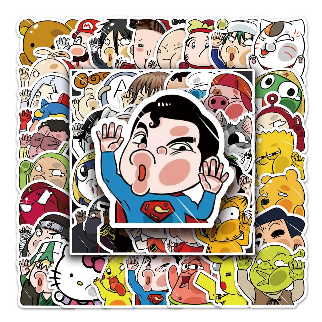 Sticker CHIBI DÍ MẶT VÀO KÍNH hoạt hình cute trang trí mũ bảo hiểm,guitar,ukulele,điện thoại,sổ tay,laptop-mẫu S121