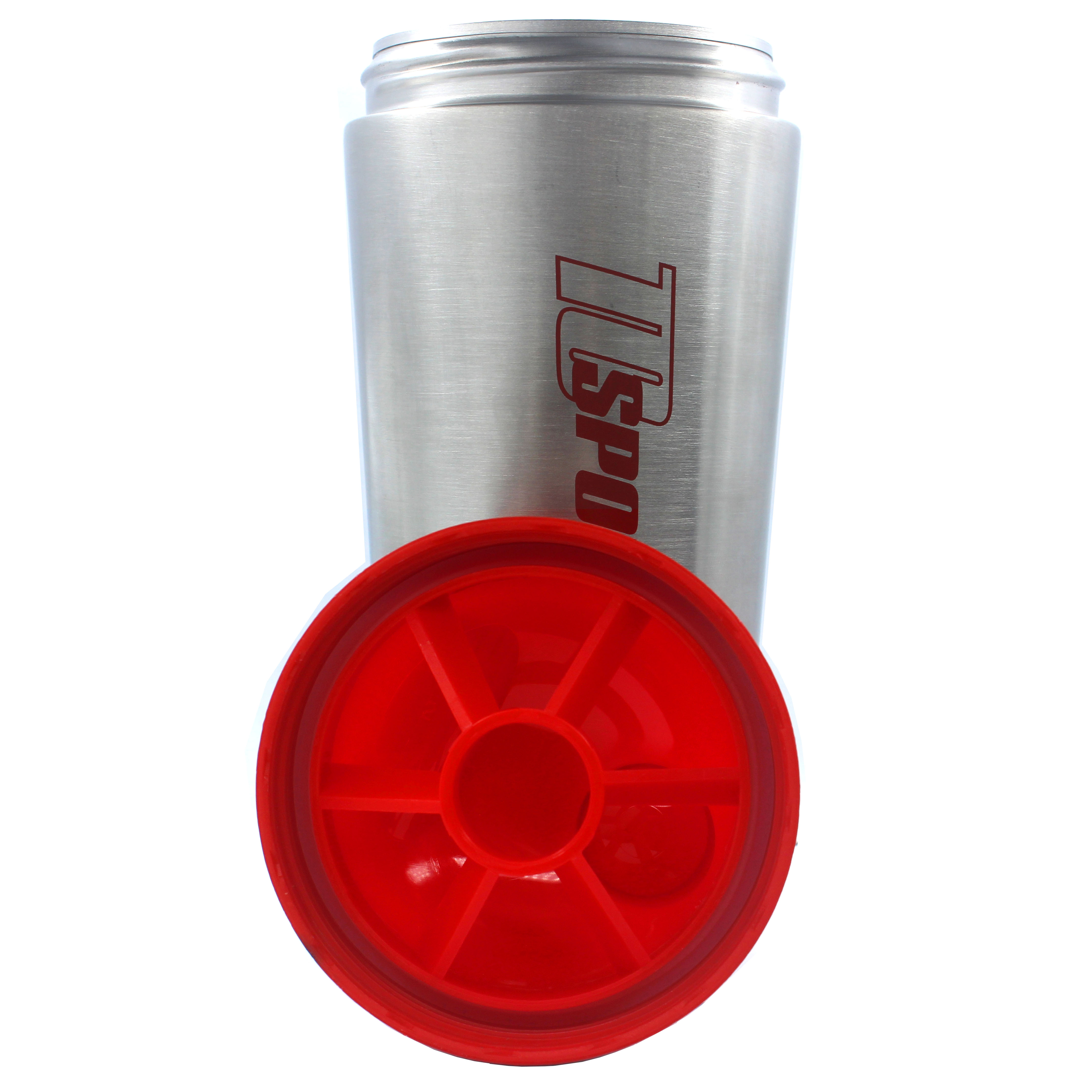 Bình lắc Shaker bằng INOX pha sữa cho người tập GYM hiệu TCSPORTFOOD - Bình nước thể thao Shaker 739 ml - Bình Trắng Bạc Nắp Đỏ