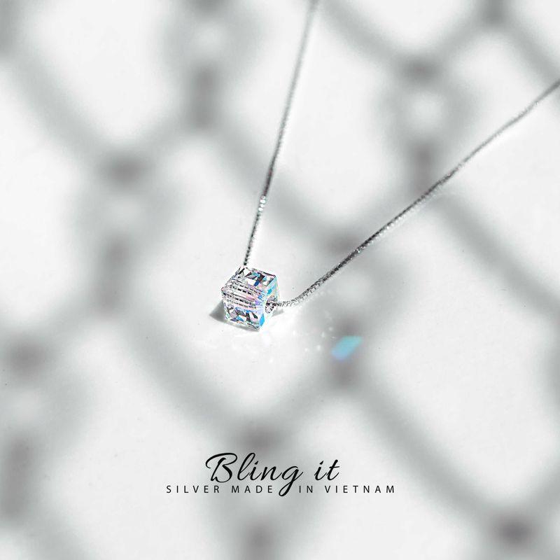 Vòng cổ bạc bling it đá vuông BIVC116