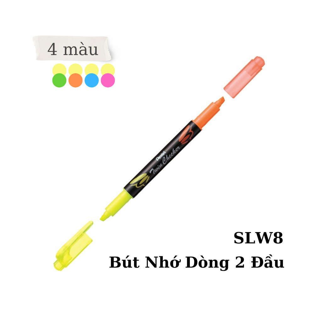 Bút Nhớ Dòng 2 Đầu Pentel SLW8 | Thiết Kế Độc Đáo Với Hai Màu Mực Dạ Quang Tiện Lợi | Màu Dạ Quang Tươi Sáng Rõ Nét