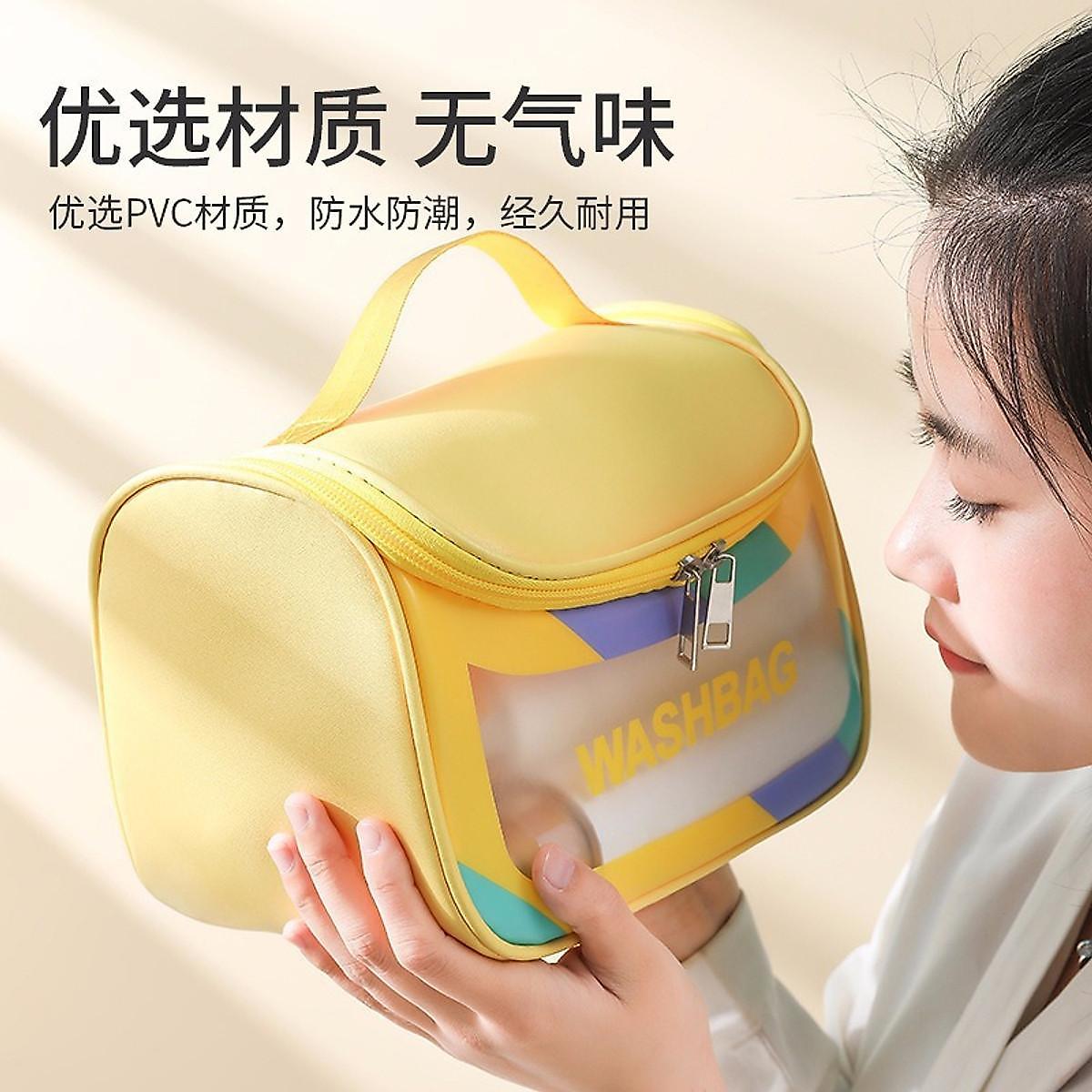 Túi đựng mỹ phẩm du lịch WashBag có quai xách mini trong suốt, Túi đựng đồ trang điểm chống nước