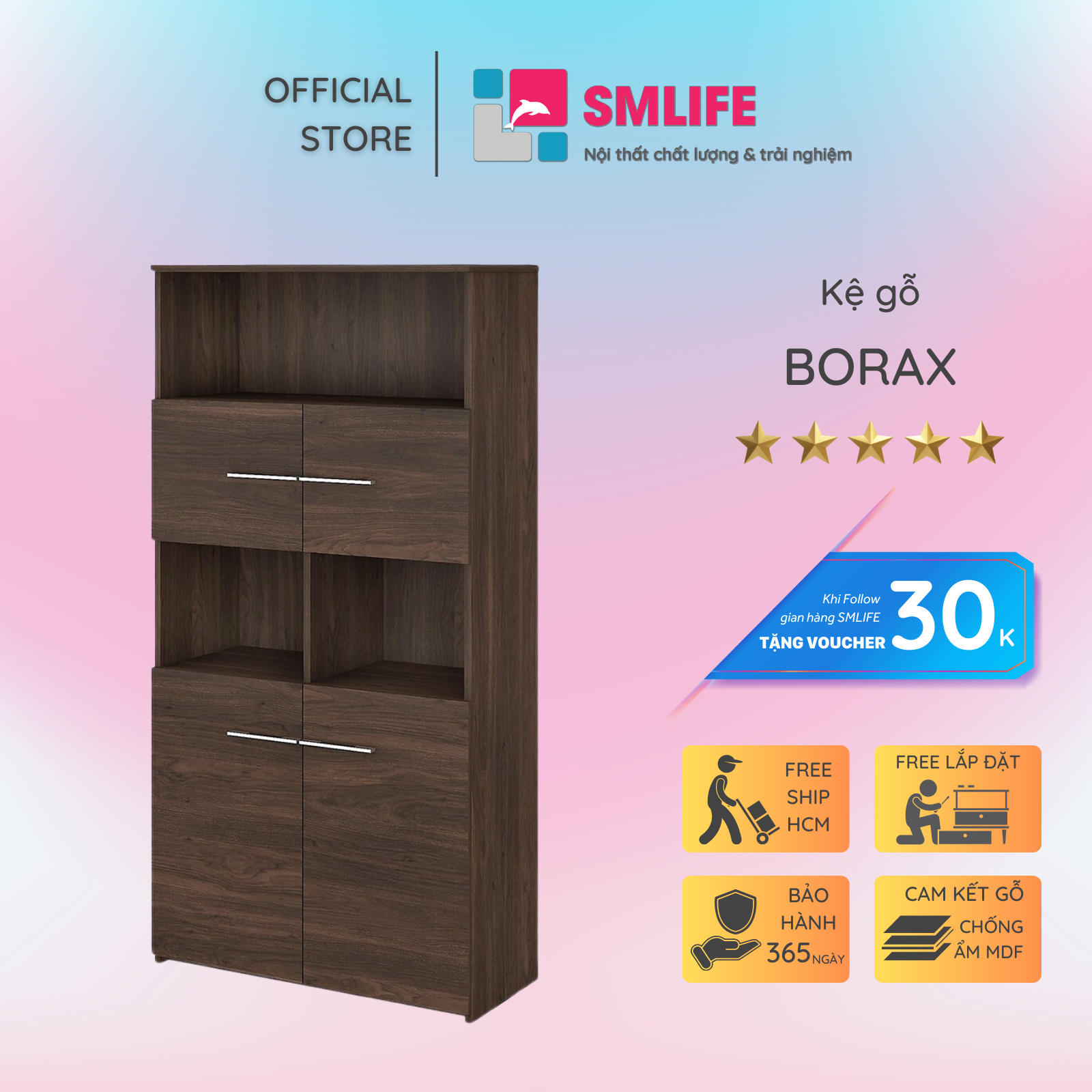 Giá sách gỗ công nghiệp thiết kế tiện dụng SMLIFE Borax