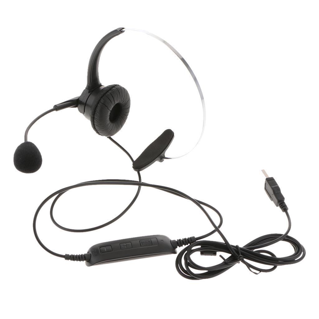 5x Call Center Monaural USB Plug Headset with Mic Microphone for Computer