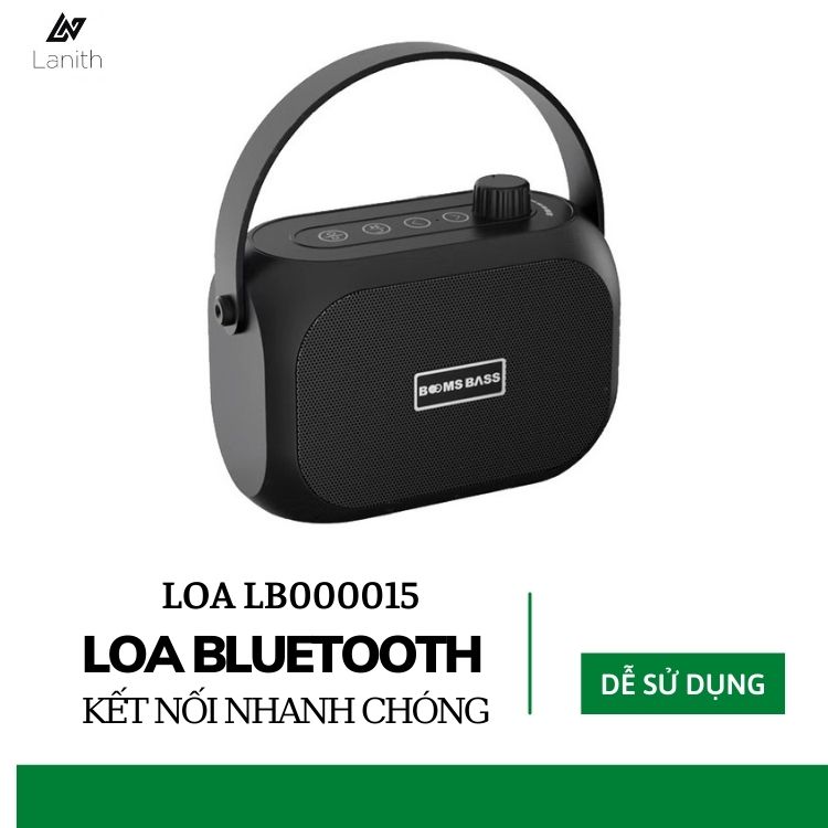 Loa Bluetooth Boombass L15 LANITH - Loa Phát Không Dây Mini - Âm Bass Mạnh Mẽ, Kết Nối Nhanh Chóng, Ổn Định - Thiết Kế Nhỏ Gọn, Tiện Lợi mang Bên Người - Tặng Kèm Cáp Sạc 3 Đầu - Hàng Nhập Khẩu - LB000015-CAP000001