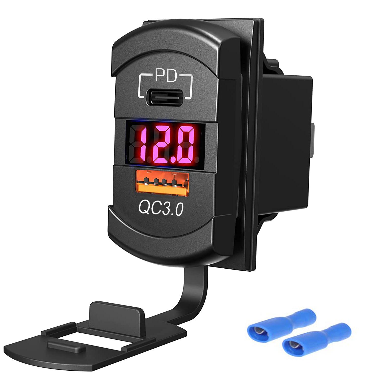 Giao hàng nhanh xe mới RV du thuyền đổi loại tàu loại công tắc USB kép màn hình hiển thị kỹ thuật số sạc nhanh PD3.0 sạc xe hơi