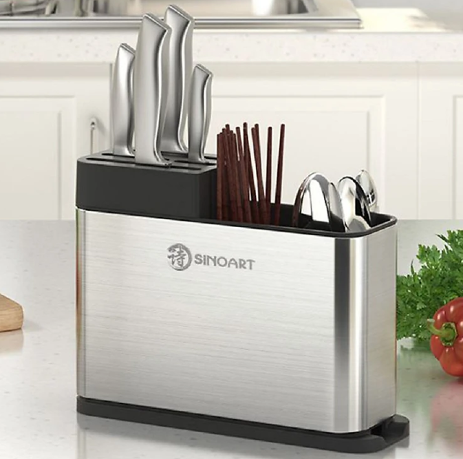 Kệ Để Dao Đũa, Muỗng Nhà Bếp Đa Năng Có Khay Hứng Nước Tiện Lợi, Chất Liệu Inox 304 Cao Cấp Không Gỉ, Kiểu Dáng Sang Trọng
