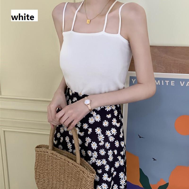 Áo Hai Dây Dệt Kim Một Màu Trơn Nữ Tính Phong Cách Hàn Quốc