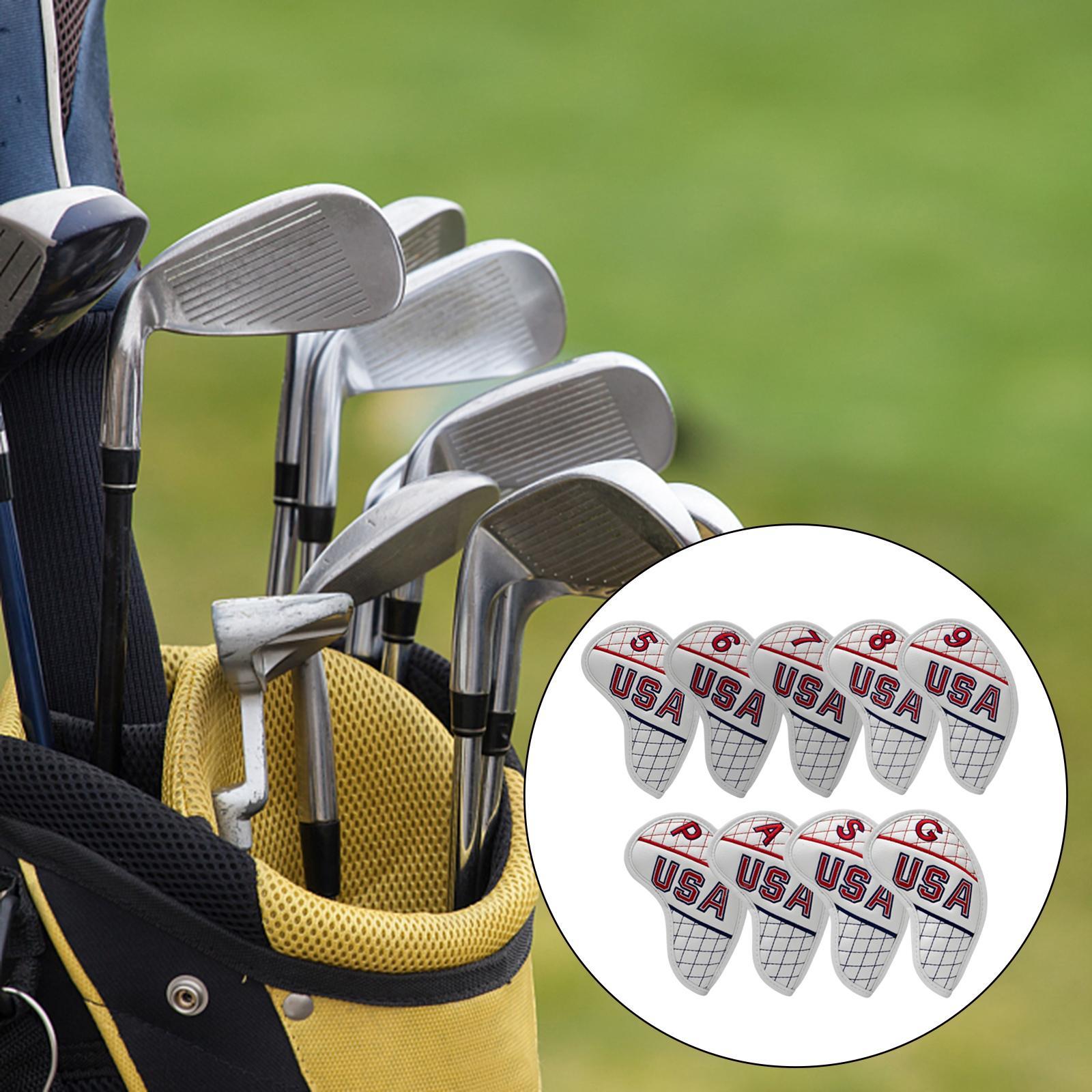 10Pcs Golf Iron Head Covers PU Leather Golf Equipment 5-9 A,S,P,x,G Protector Guard