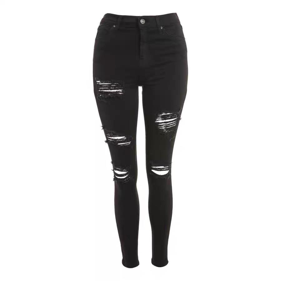 Quần jean nữ BIG SIZE dài 9 tấc rách kiểu màu đen tuyền dành cho người béo 3619