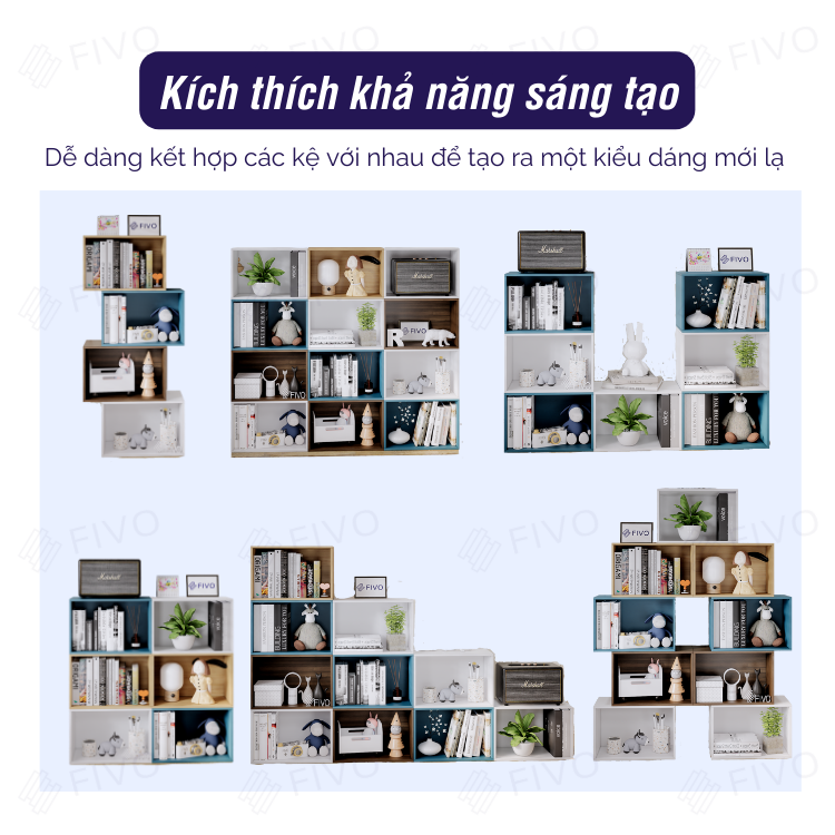 Kệ Sách Gỗ FIVO FB03, Chất Liệu MDF Chống Thấm Bề Mặt Cực Tốt, Tấm Lưng Chắc Chắn, Đa Dạng Cách Sắp Xếp - Không Cửa