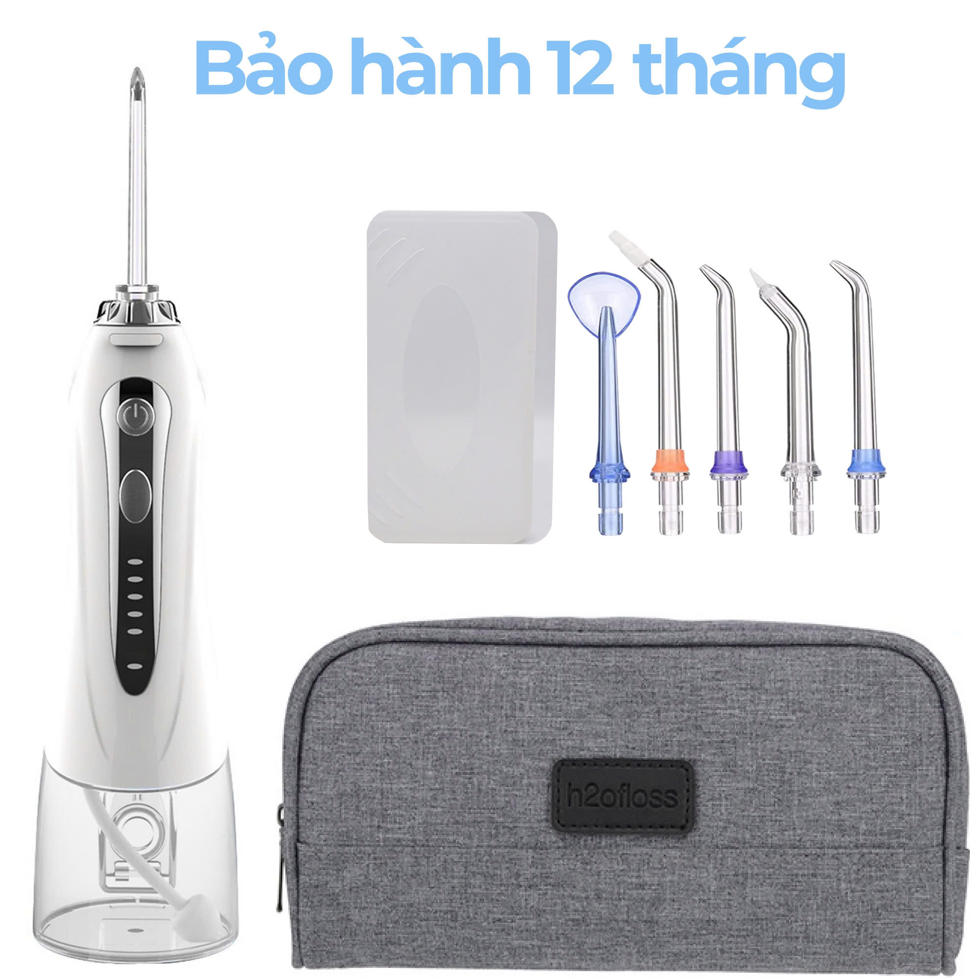 Tăm nước cầm tay H2ofloss HF-6. Tăm nước 5 chế độ, 5 đầu tăm đa chức năng, túi vải đựng máy, pin sử dụng tối đa 21 ngày, tặng kèm củ sạc nguồn thấp