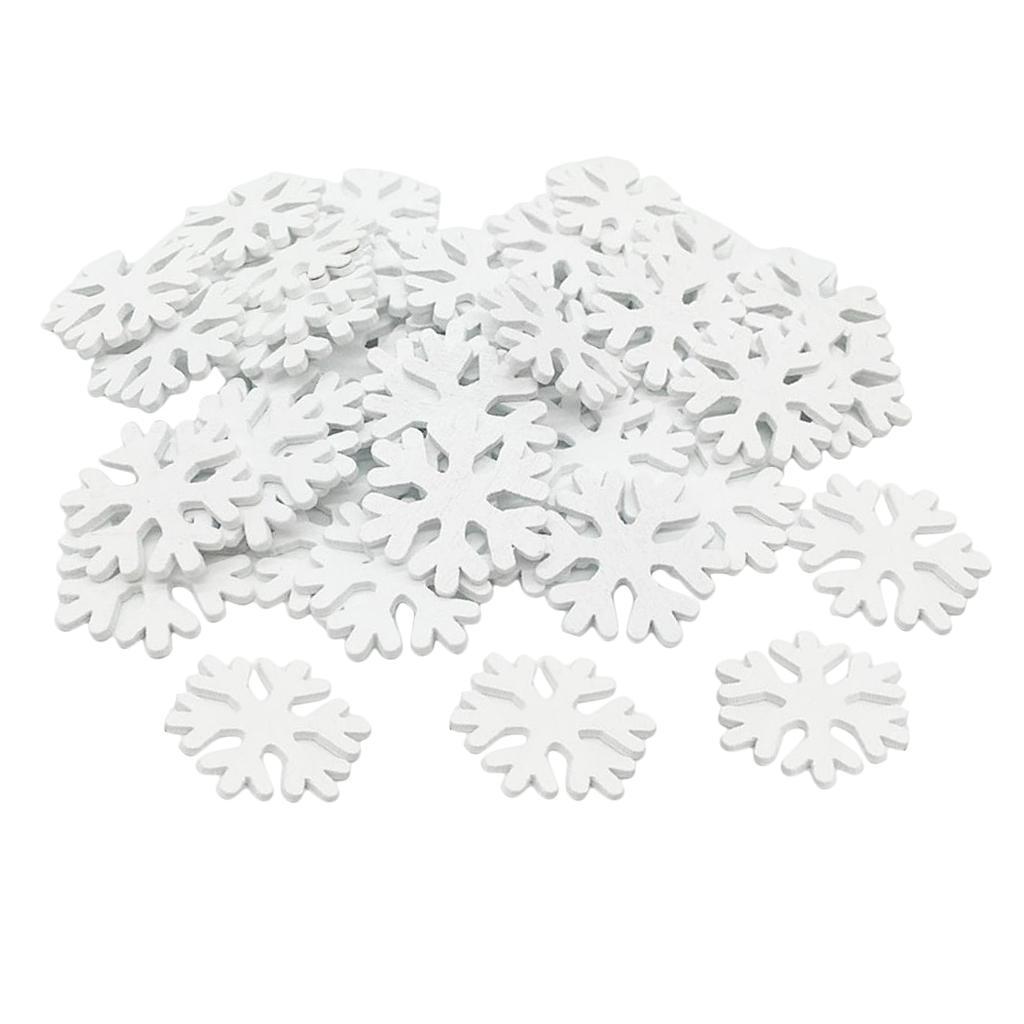 100 Pieces Pure White Wooden Snowflake Cutouts Craft Embellishment Wood Ornament for Wedding Christmas DIY Decor