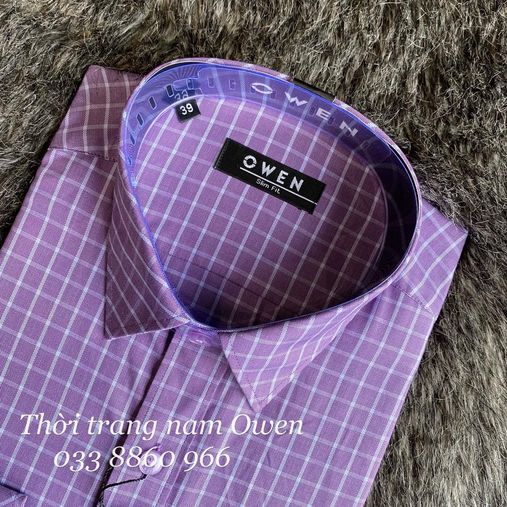 OWEN - Áo sơ mi dài tay Owen Slimfit vải sợi tre kẻ ca rô tím 23215