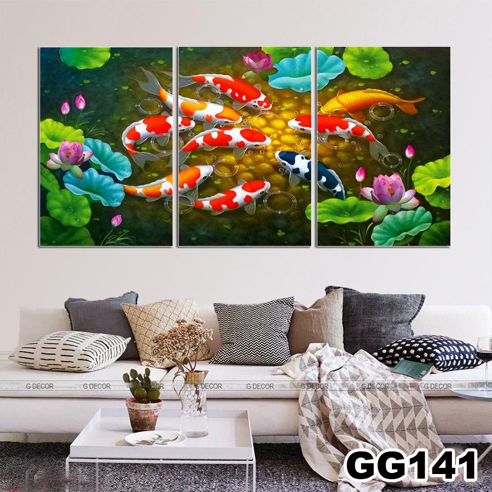 Tranh treo tường canvas 3 bức phong cách hiện đại Bắc Âu 166, tranh cá cảnh trang trí phòng khách, phòng ngủ, phòng ăn