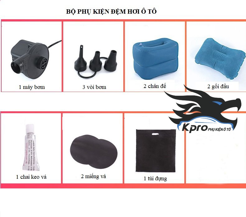 Đệm hơi, nệm hơi, giường hơi ô tô chân đế rời tiện lợi dành cho ô tô, xe hơi - Hàng Kpro chất lượng cao