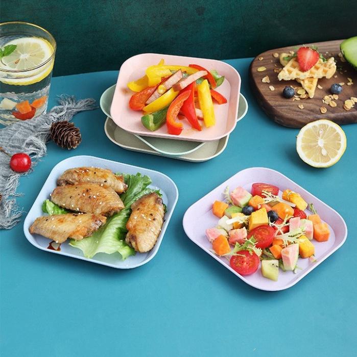 Đĩa Lúa Mạch Vuông Set 8 Chất Liệu Nhựa Lúa Mạch Sinh Học An Toàn Cho Sức Khoẻ