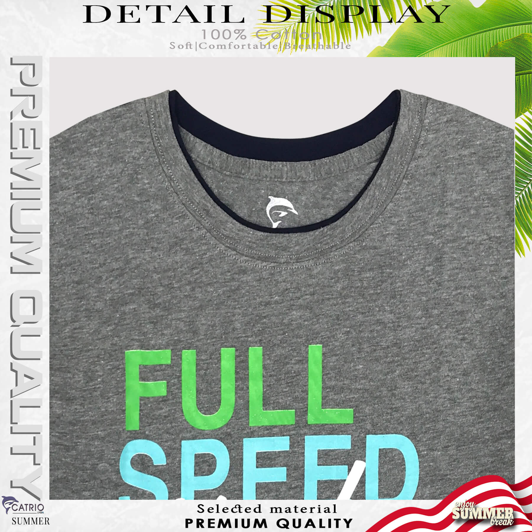 ÁO PHÔNG BÉ TRAI NGẮN TAY CATRIO là áo thun trẻ em tay ngắn từ 5 tuổi đến 12 tuổi vải 100% Cotton in FULL SPEED thuộc BST quần áo trẻ em mùa hè CATRIO màu XÁM