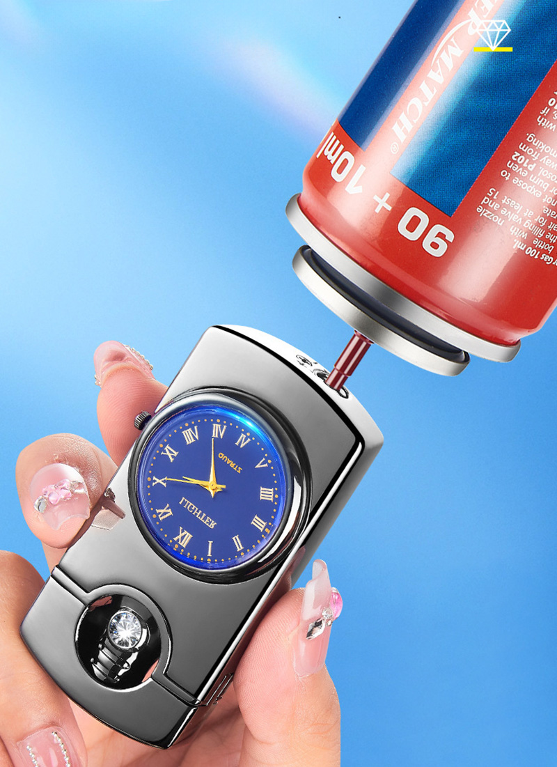 Bật Lửa Khè Kiêm Đồng Hồ Có Đèn 2in1 – Xài Gas
