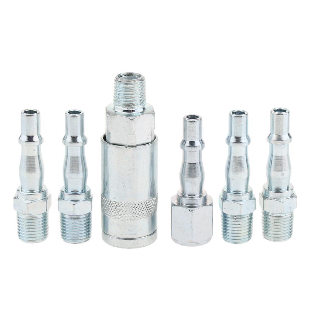 6 Pcs Heavy Duty Quick Coupler Set Air Hose Connector Fittings 1/4 inch Tools Plug