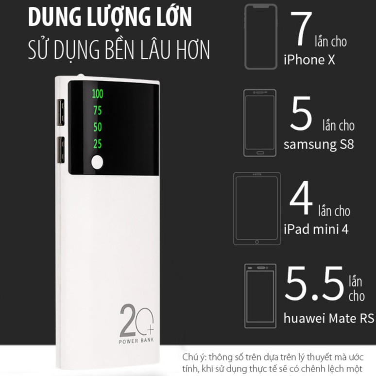 [BH 12 tháng 1 đổi 1] Sạc dự phòng samsung - Pin Sạc Dự Phòng SMART 20000 mAh 2 Cổng Sạc USB Tích Hợp Đèn LED + LED HIỂN THỊ % PIN