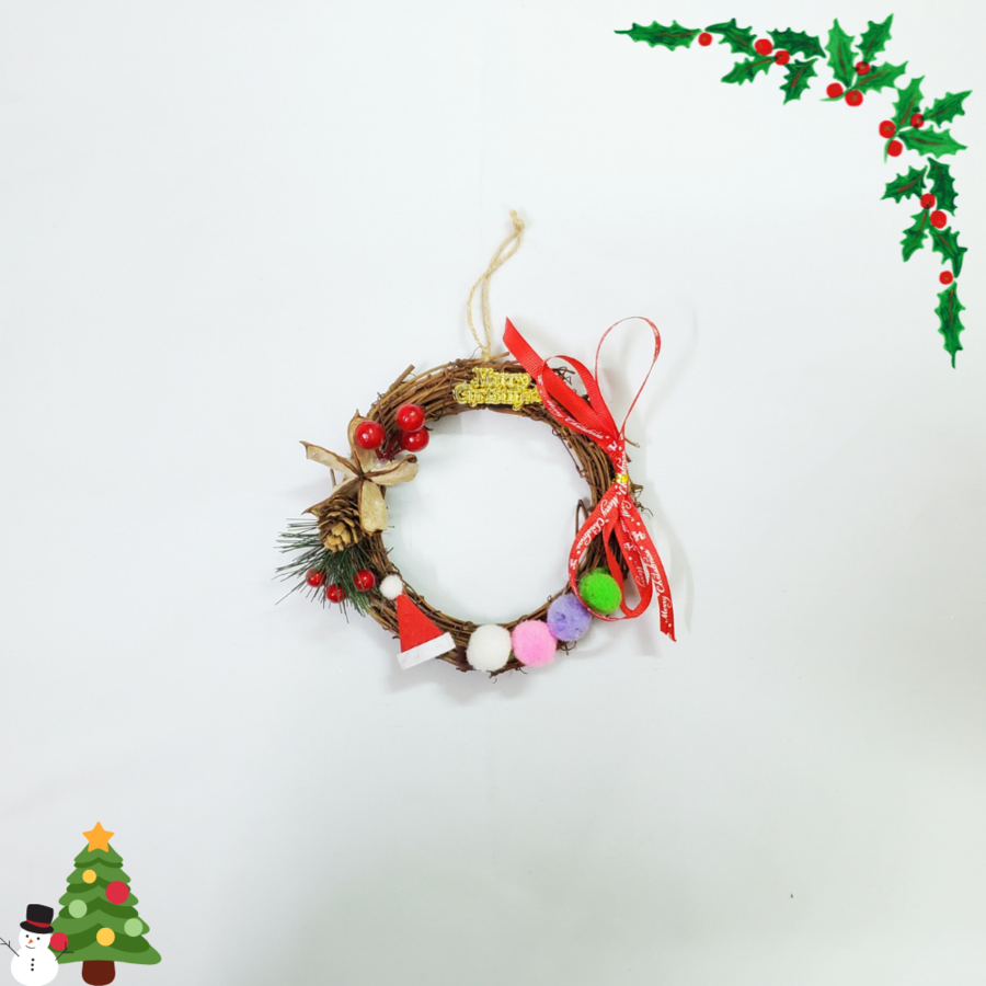 Vòng Hoa Noel VN01 15cm Vòng Nguyệt Quế Giáng Sinh Có Đèn