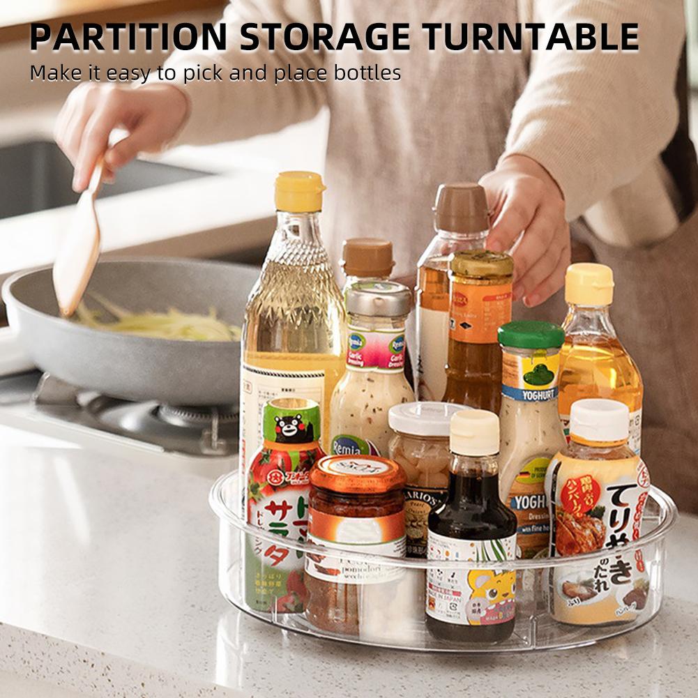 Transparent Storage Turntable with Removable Partitions PET Clear Rotating Turntable Organizing and Storage Boxes