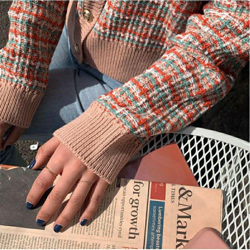 Áo khoác len Cardigan áo dệt kim nút bạc phong cách Hàn