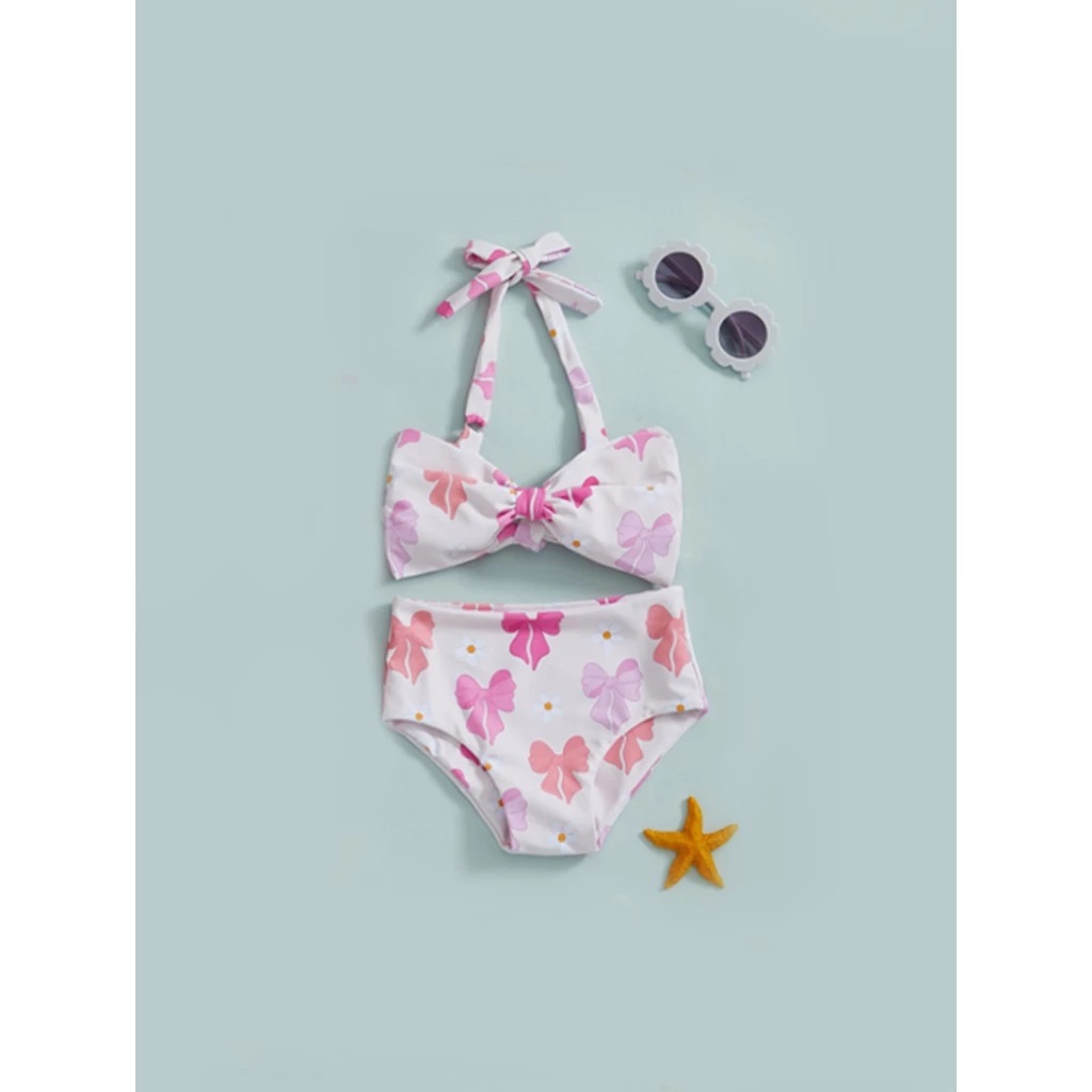 Set Bộ Đồ Bơi 2 Mảnh Bikini Họa Tiết Nơ Hồng Cho Bé Gái 1-5 Tuổi Từ 8-20.5kg Dành Cho Bé Gái