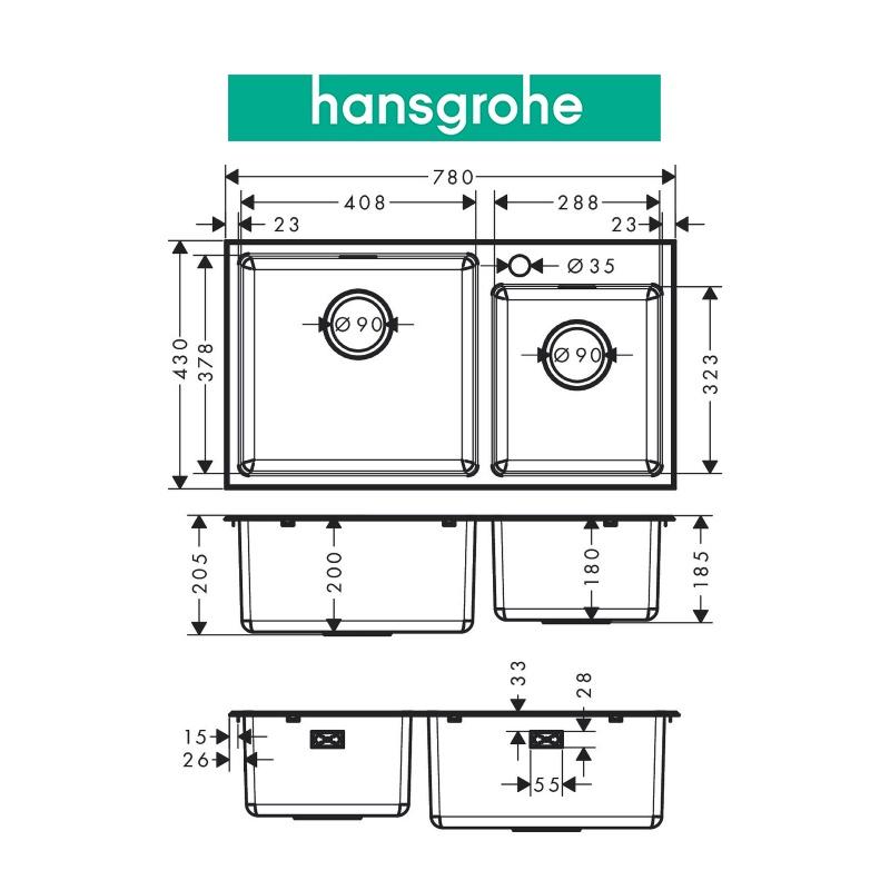 Chậu bếp đôi HANSGROHE Deep Drawn Sink S431-F770 43355