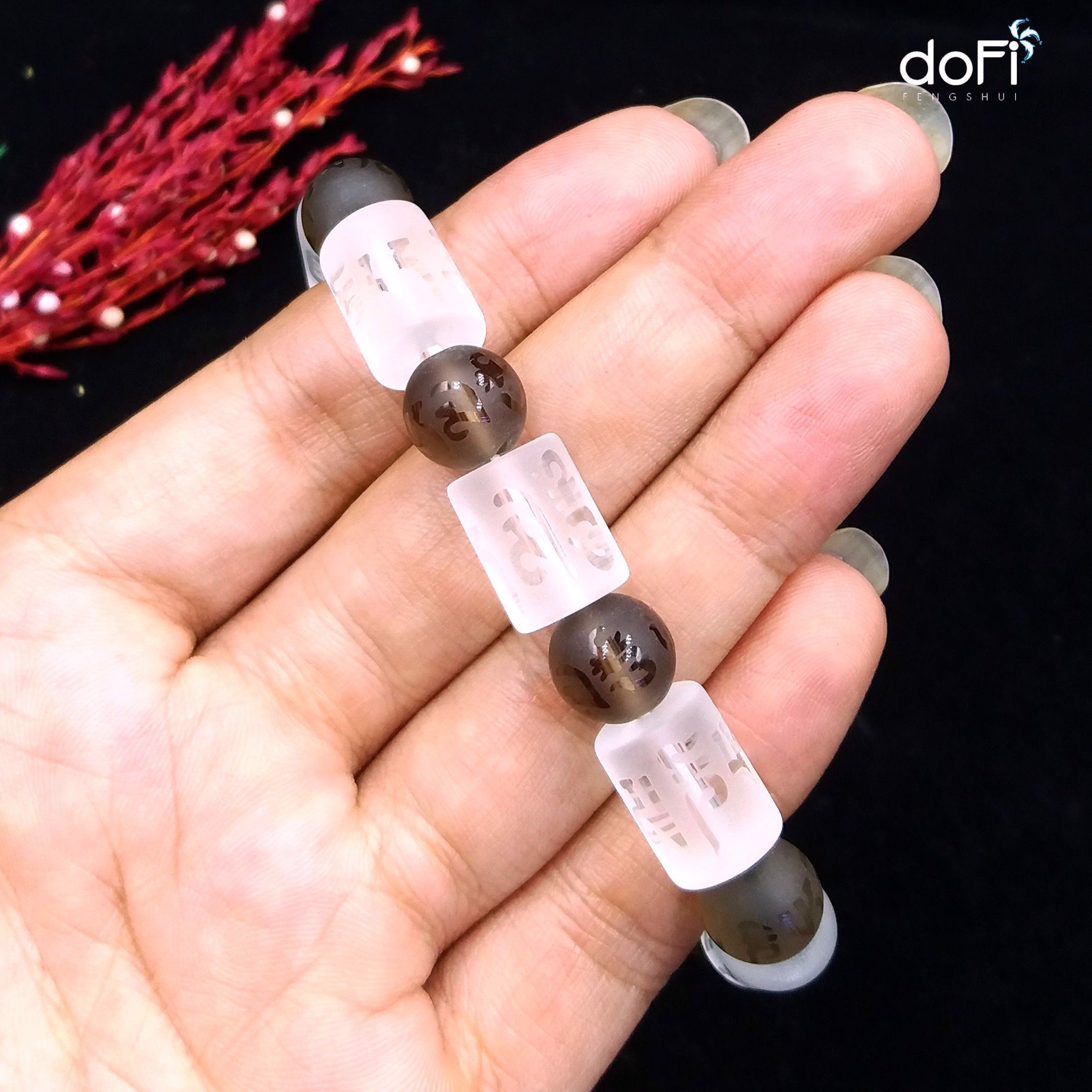 VÒNG LU THỐNG NHÁM TRẮNG PHỐI ĐÁ THẠCH ANH KHÓI ĐEN 10LI