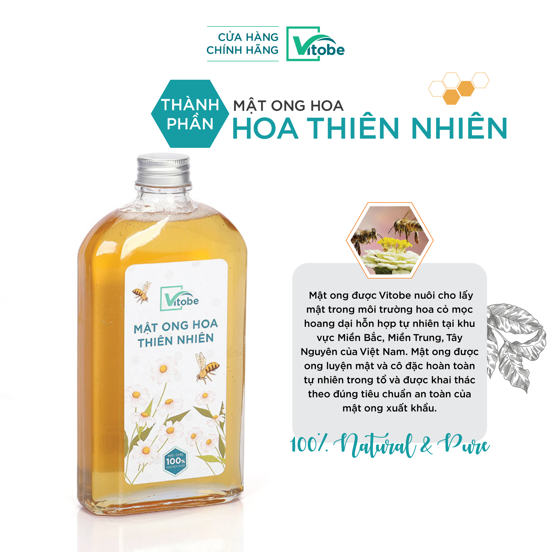 Hình ảnh Mật Ong Thiên Nhiên Vitobe (700gr) - 100% Nguyên Chất Và Hữu Cơ (TẶNG cây gỗ lấy mật ong)