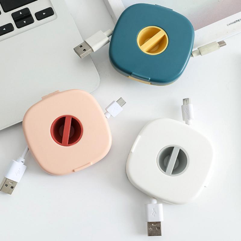 1PCS Portable Data Cable Round Wire Winder Box Organizer Rotatable Data Cable Storage Box USB Charger Holder Wire Management Box