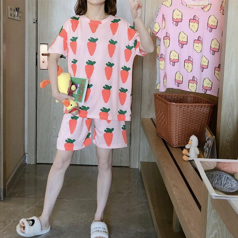 Bộ Đồ Ngủ Áo Tay Ngắn + Quần Short Xinh Xắn Cho Nữ