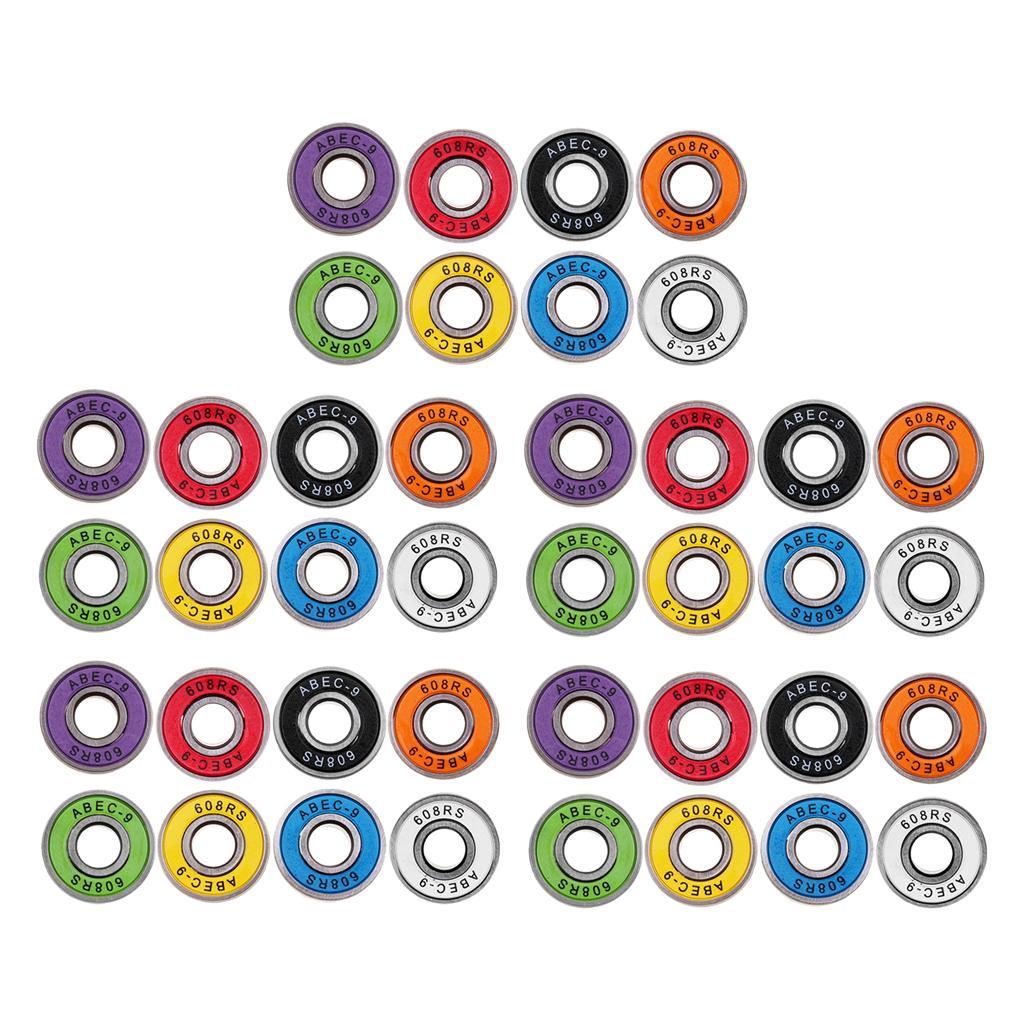 40pcs Frictionless Abec 9 Skateboard Roller Skate Bearings 608-RS 8x22x7mm