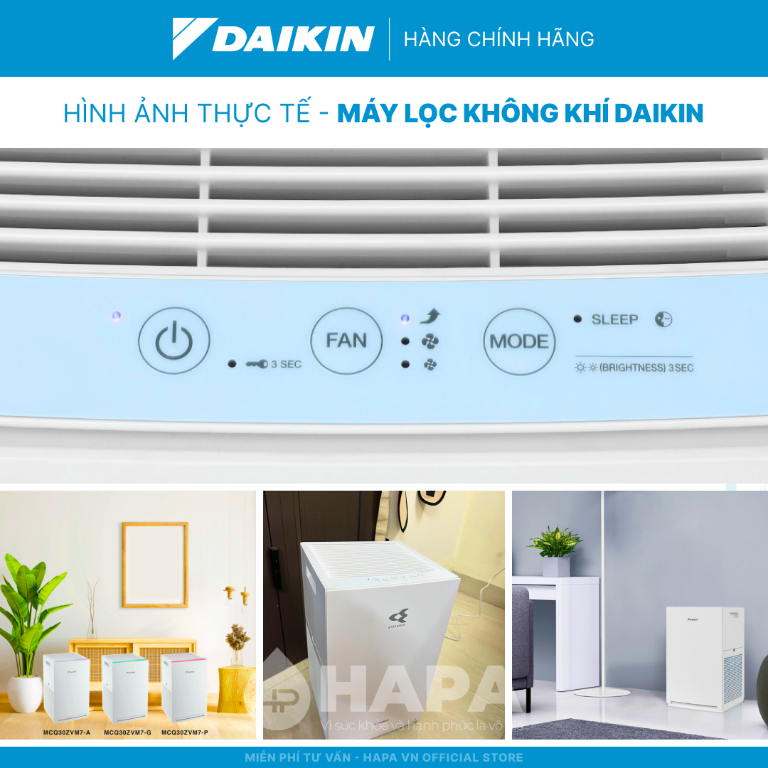 Máy Lọc Không Khí DAIKIN MCQ30ZVM7-A/G/P 3 Màu Tùy Chọn, Công nghệ HEPA - Hàng Chính Hãng DAIKIN