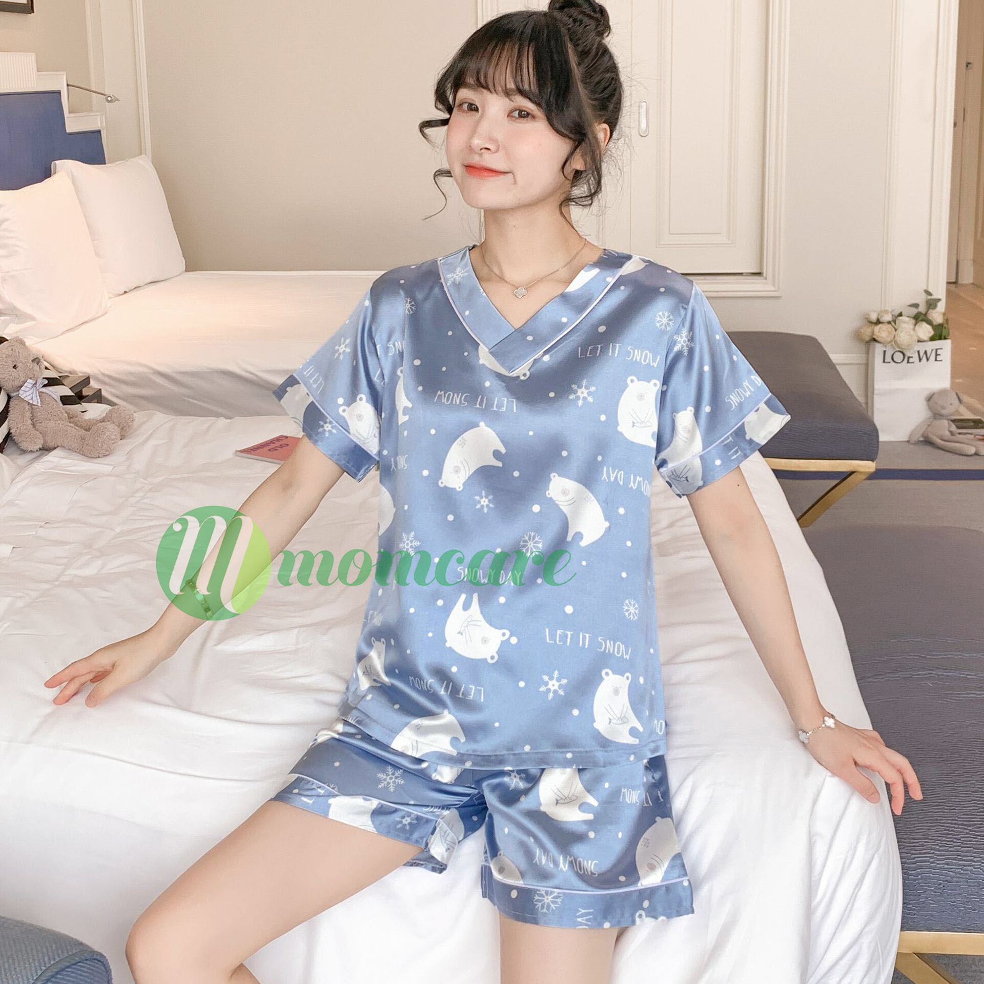 Đồ Bộ Nữ đẹp B07 hàng Quảng Châu có size - Bộ Đồ Ngủ Lụa pijama cộc tay mặc nhà cute hoạt hình họa tiết dễ thương mùa hè giá rẻ