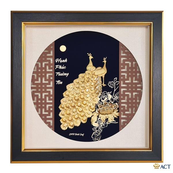 Tranh đôi công và hoa mẫu đơn 35x35 cm - Mẫu 5