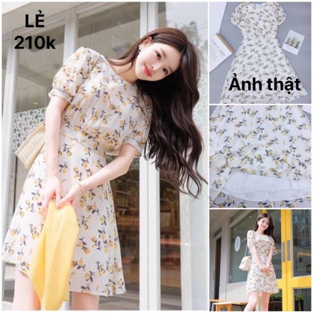 Đầm xòe hoa vàng chiết eo siêu đẹpcó video