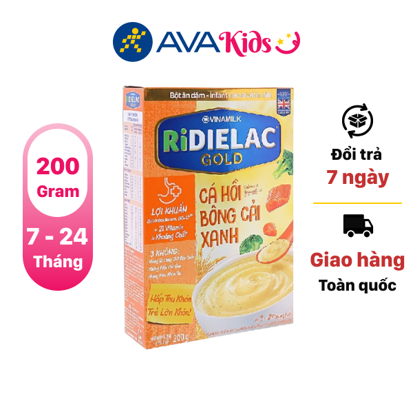 Bột ăn dặm Ridielac Gold cá hồi bông cải xanh hộp 200g (7 - 24 tháng)