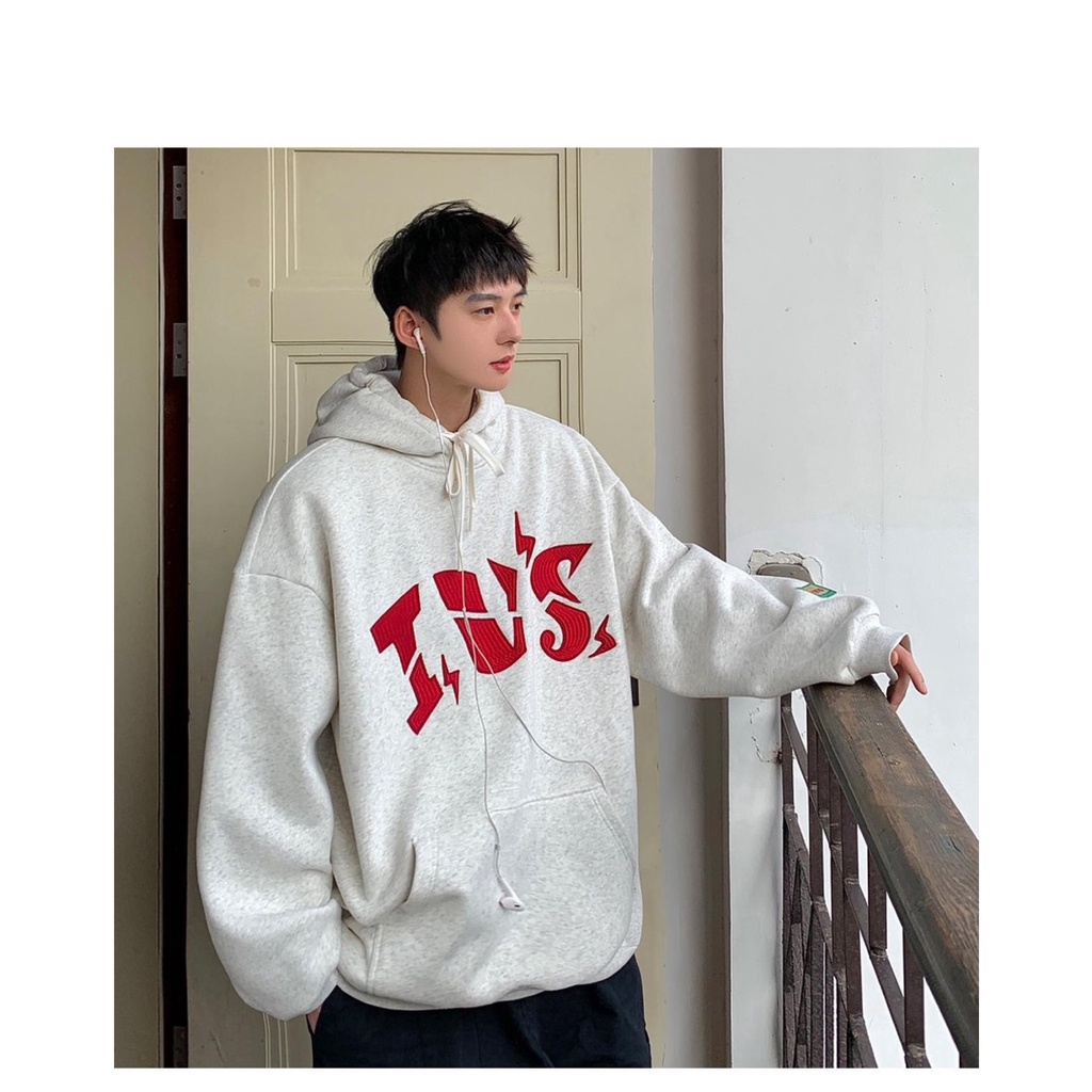 Hoodie họa tiết in IVS chất nỉ bông cao cấp dày dặn 2 màu đen, xám chuẩn from unisex nam nữ hình thật