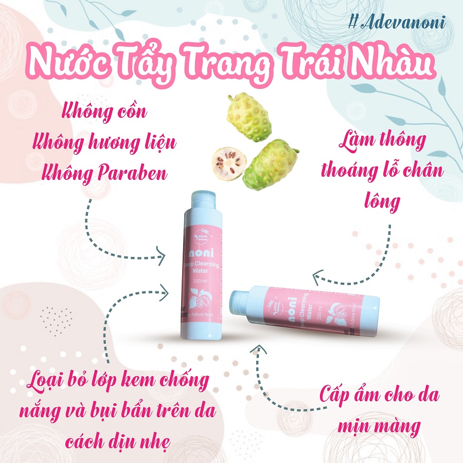 Nước tẩy trang Trái nhàu Noni - Deep Cleansing Water 230 ml - Tẩy lớp trang điểm, kem chống nắng, bụi bẩn và dầu thừa, Cấp ẩm dịu nhẹ cho làn da mềm mại