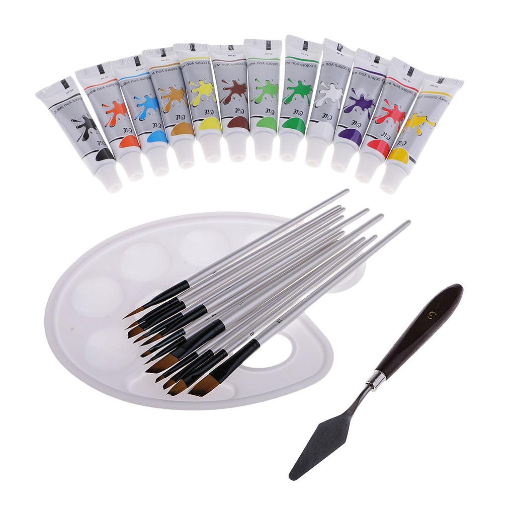 Tube Acrylic Paint Set Pigment Art Painting Drawing Tools Brushes Palette