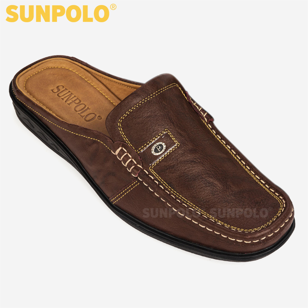 Dép Sabo Nam Da Bò SUNPOLO SUSB004N - Nâu (Size