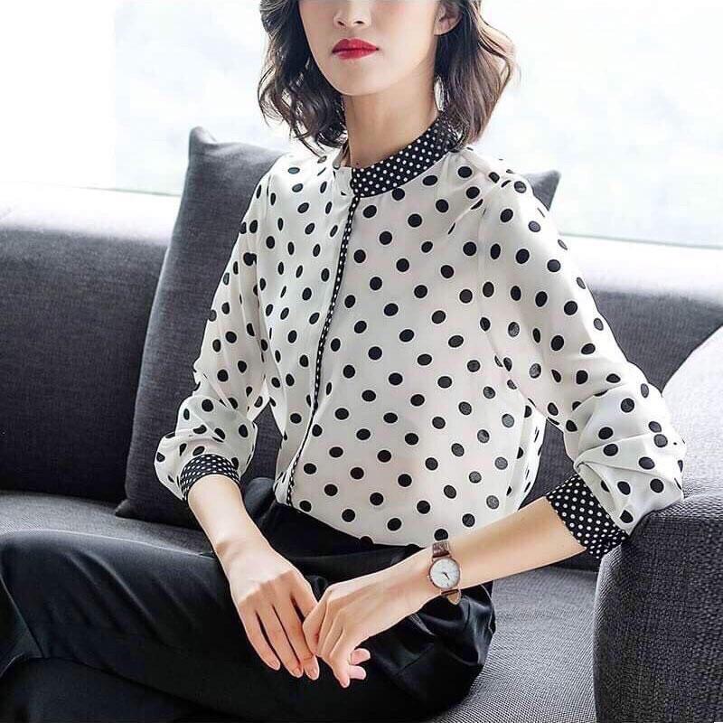 Áo sơ mi chấm bi công sở cổ trụ FS01