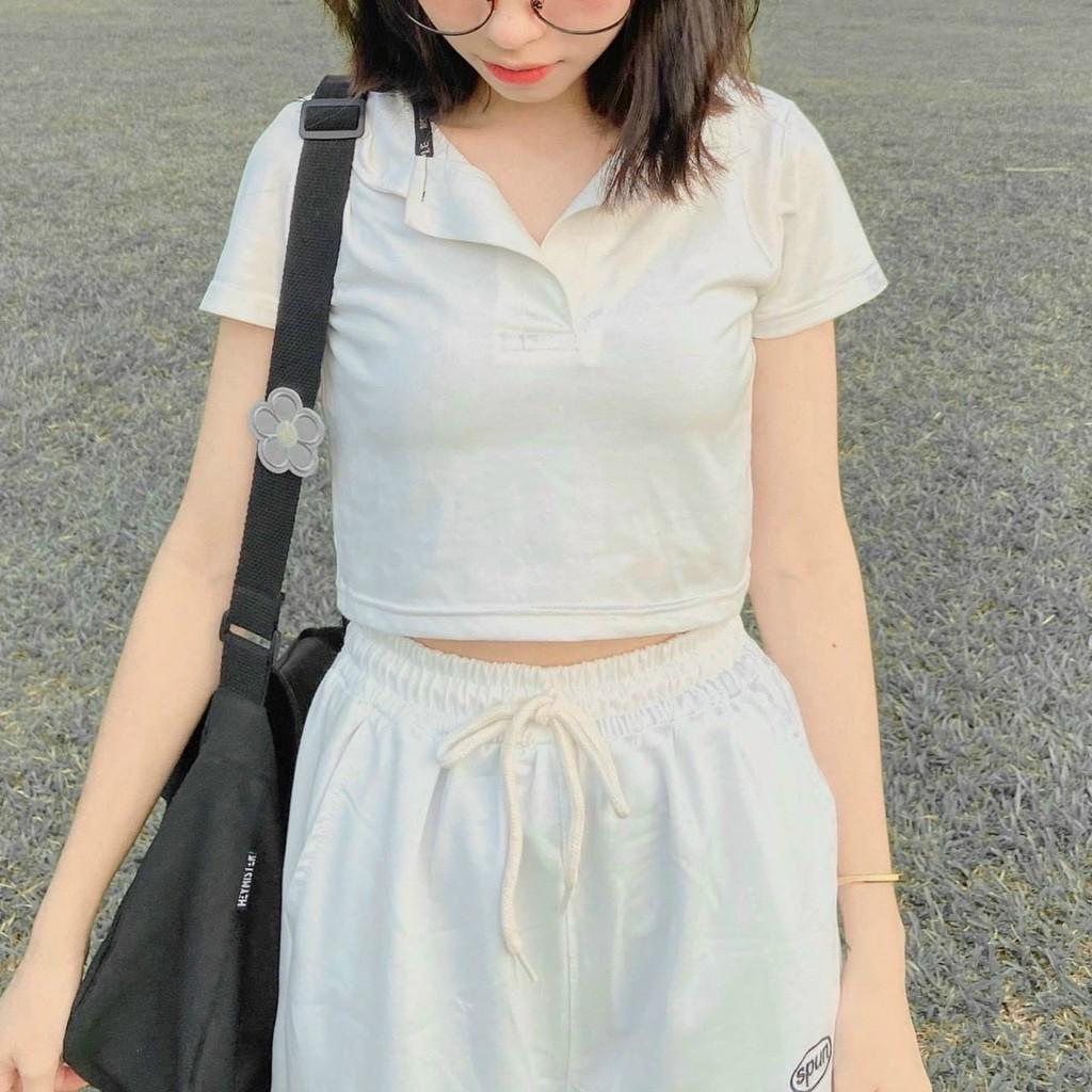 Áo Thun Croptop Polo Nữ Cổ Bẻ Chất Thun Mềm Mịn
