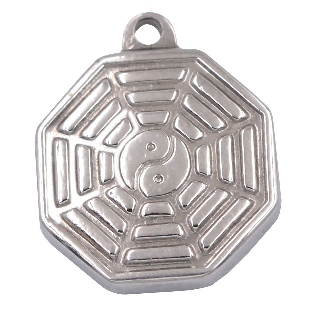 Vòng chuỗi đeo tay gỗ thủy tùng charm bát quái inox, vòng tay hạt chuỗi, vòng chuỗi phong thủy, vòng tay nam nữ