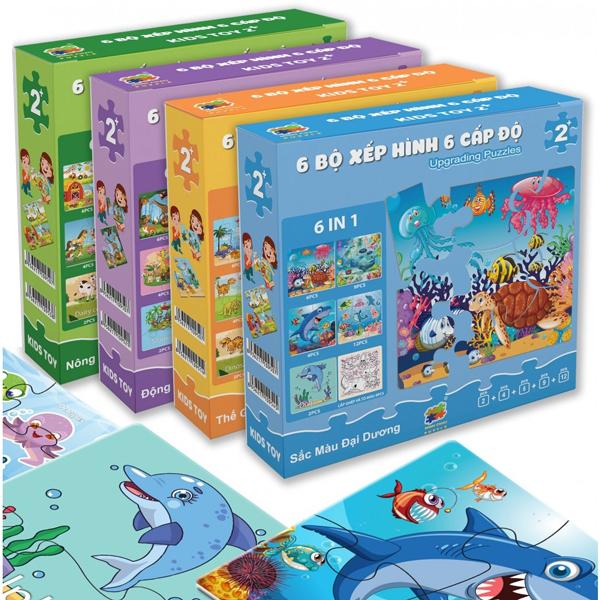 Bộ 6 Tranh Xếp Hình 6 Cấp Độ 17 x 17 cm - Động Vật Hoang Dã - Minh Châu C6-004