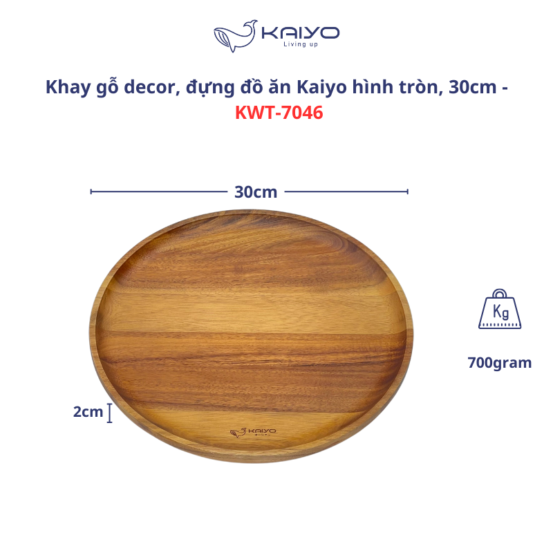 Khay gỗ Kaiyo hình tròn, đường kính 30cm